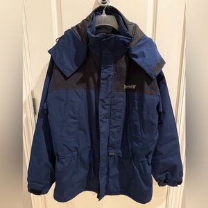 Timberland Men's Vintage 1990s insulated waterproof jacket, Large, Blue & Black
